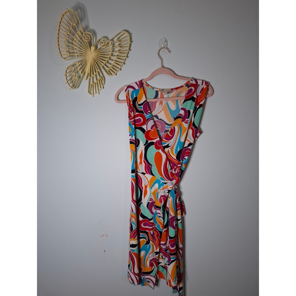 Banana Republic Multi Color Psychedelic Swirl Wrap Dress Petite S Sleeveless